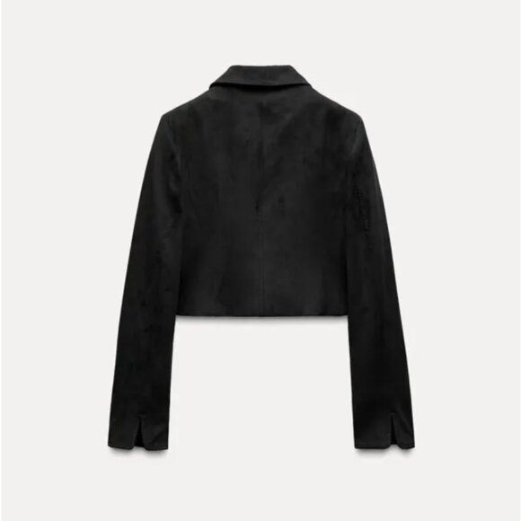 ZARA Black Faux Suede Cropped Jacket New without tags Size XS 🖤 - Picture 2 of 16